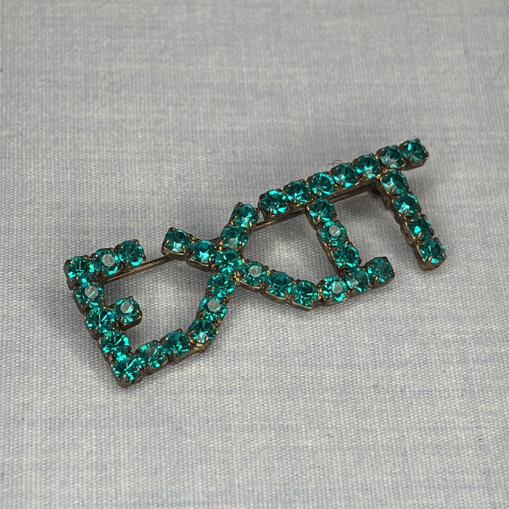 Teal Rhinestone EXIT (Realty) Brooch/Pin